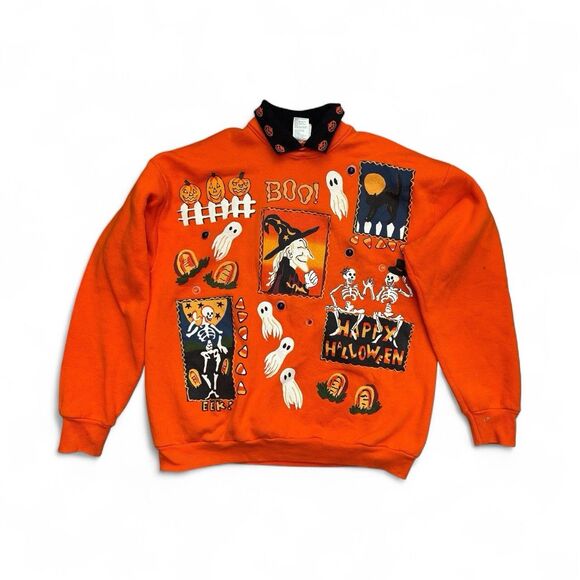 Vintage Hand painted Halloween Sweatshirt India Ink Stains Pilling O/S - Picture 1 of 9